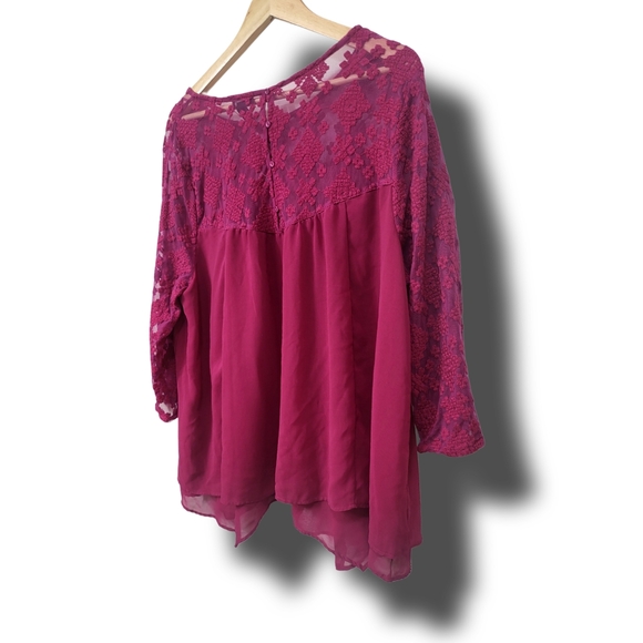 🌿New Directions Women's 1X Magenta Lace Bodice & Sleeves Sheer Fully Lined - Picture 10 of 14